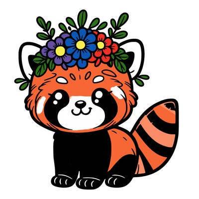 red panda with flower crown