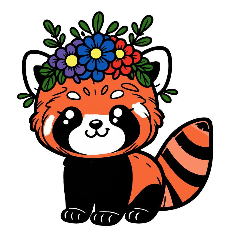 red panda with flower crown