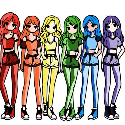 a group of girls wearing crop tops and shorts