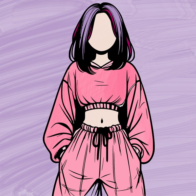 realistic girl faceless with baggy pants and a crop top