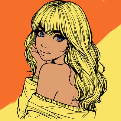 realistic girl with bangs looking over her shoulder