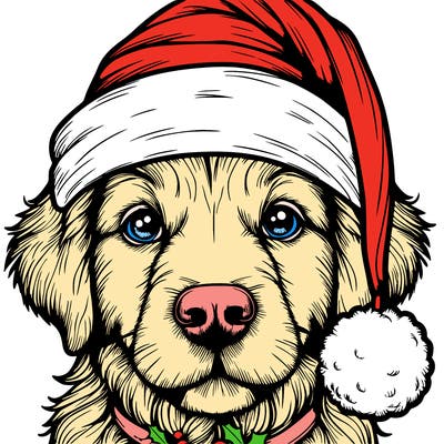 realistic dog with a christmas hat