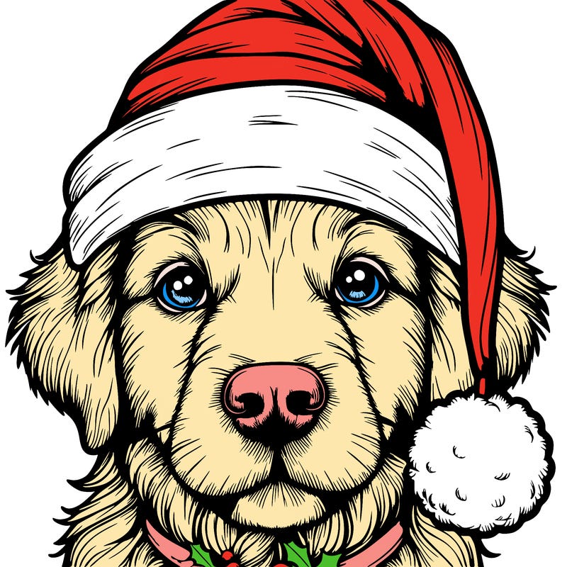 realistic dog with a christmas hat