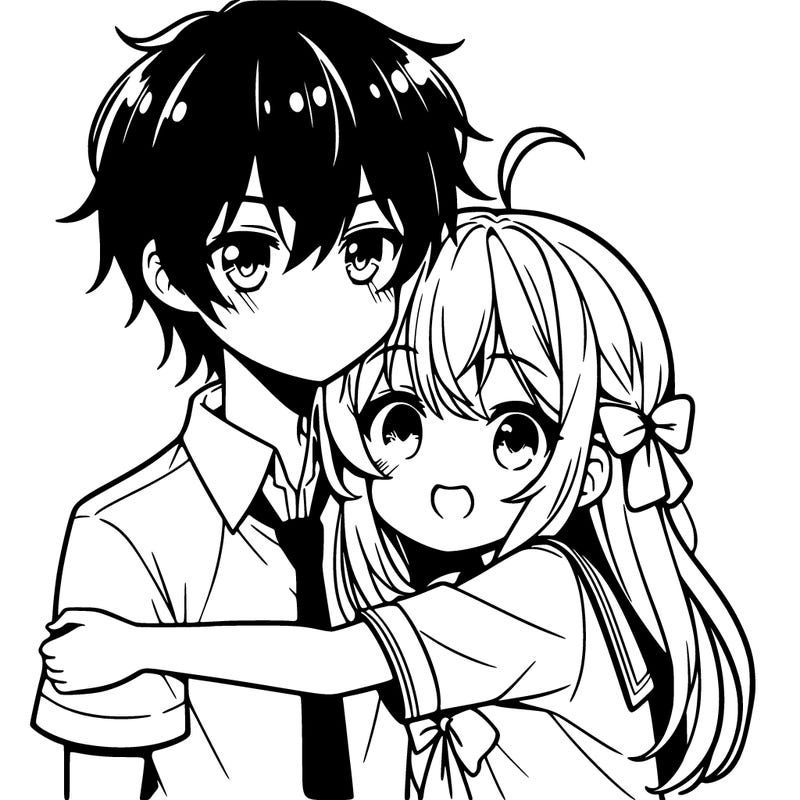 anime boy hug girl
