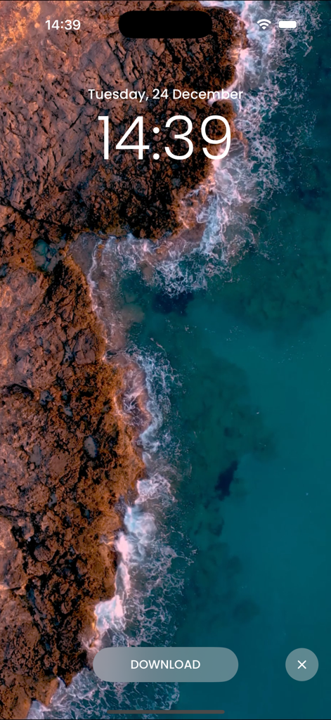 Live Wallpaper 4K & Background - iPhoneの空撮の海の波と岩の海岸の4Kライブ壁紙プレビュー