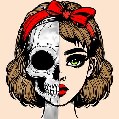 realistic girl with half skull mask