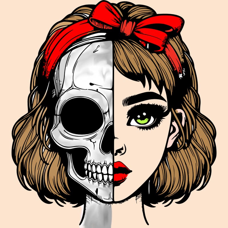 realistic girl with half skull mask