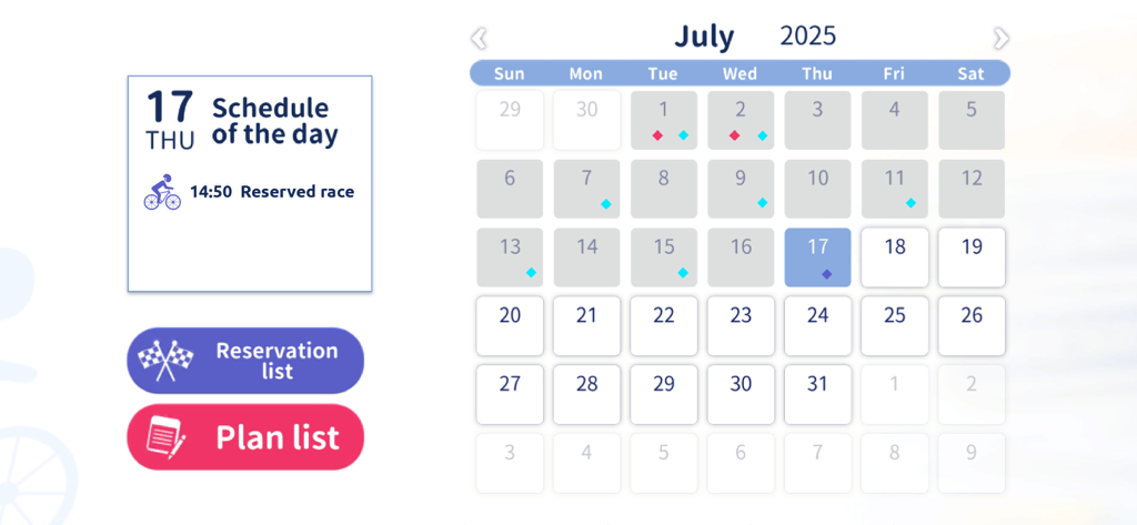 Jacfit - Jacfit app monthly calendar showing workout plans and a scheduled cycling race for a specific day