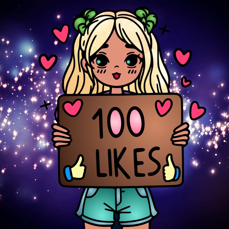 girl holding a sign saying 100 likes