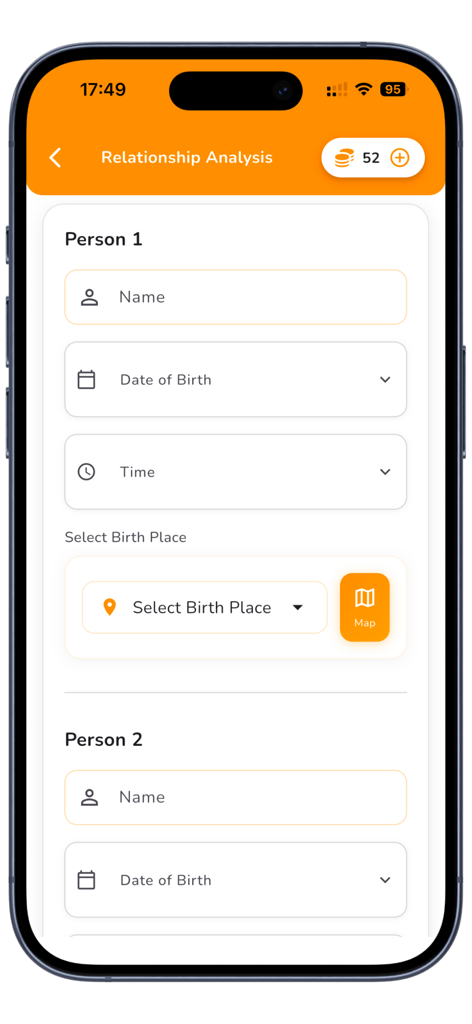 Astromatik relationship analysis birth details entry screen