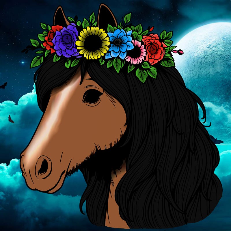 realistic horse with flower crown