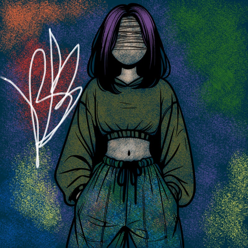 realistic girl faceless with baggy pants and a crop top