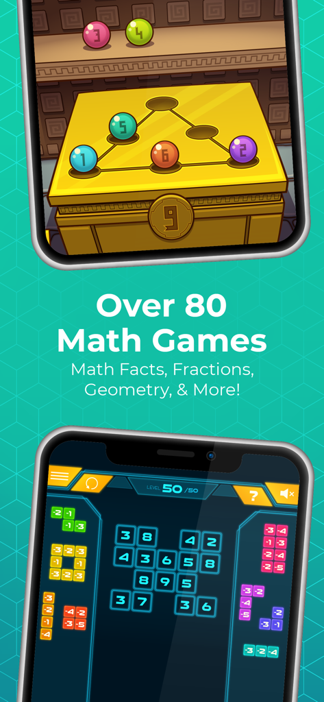 ABCya Games: Kids Learning App - Una interfaz de aplicación móvil que muestra varios juegos de matemáticas para niños en la plataforma ABCya.