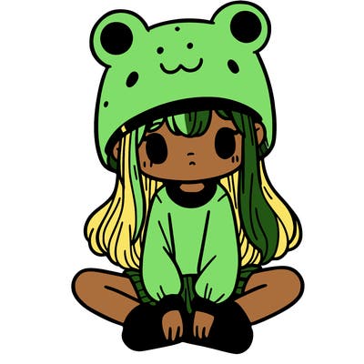 a girl wearing a frog hat and some frog socks