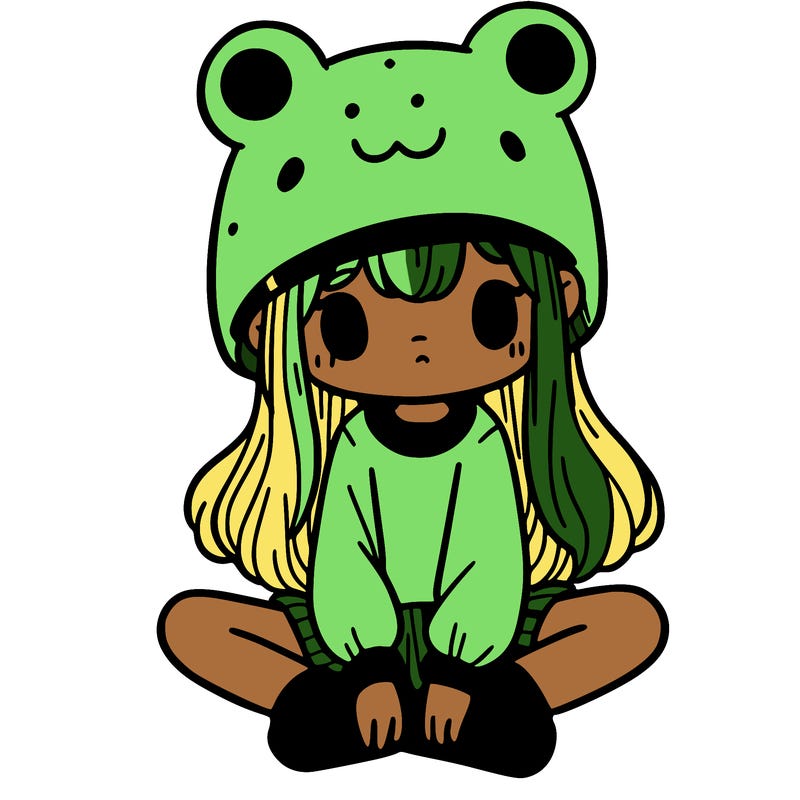a girl wearing a frog hat and some frog socks