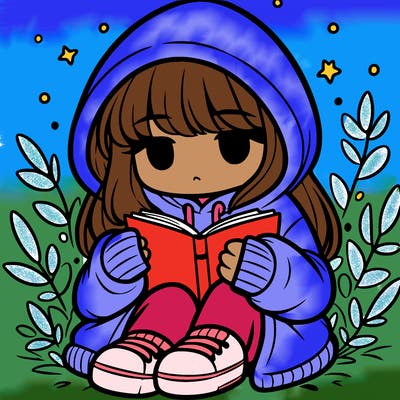 girl in oversized hoodie reading a book