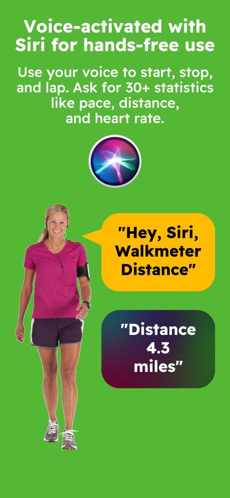 Walkmeter Walking & Hiking GPS - Woman walking while using Siri voice commands for hands-free tracking on the Walkmeter app