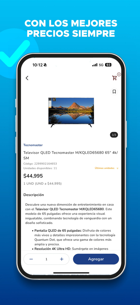 Plaza Lama - Plaza Lama mobile app displaying a 65 inch QLED smart TV for sale