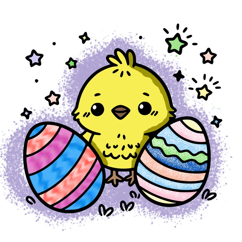 cute easter chick with eggs