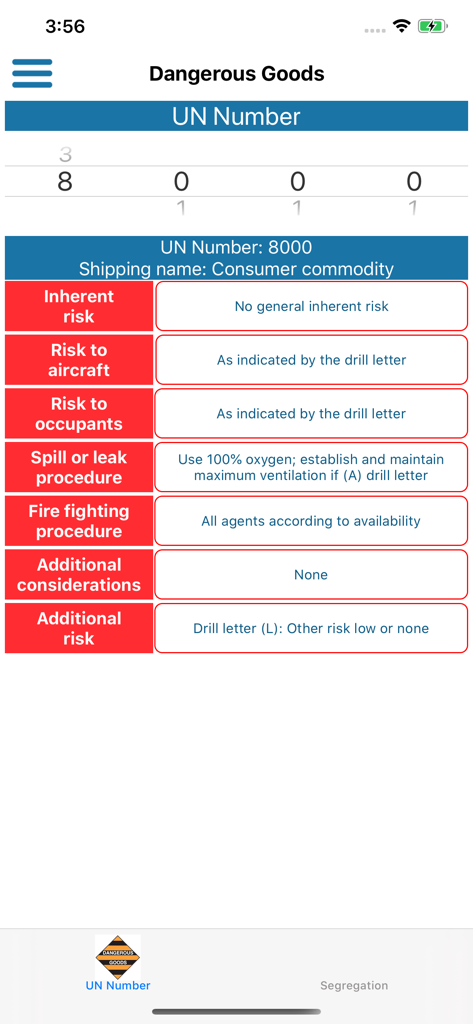 Boeing 787 Handbook app showing Dangerous Goods safety procedures and UN number lookup for pilots