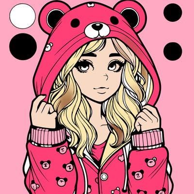 realistic girl in a animal pjs hoodie