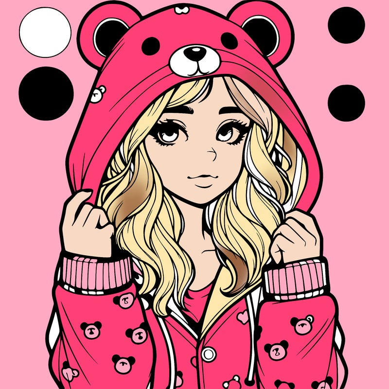 realistic girl in a animal pjs hoodie