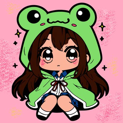 chibi girl with frog hoodie
