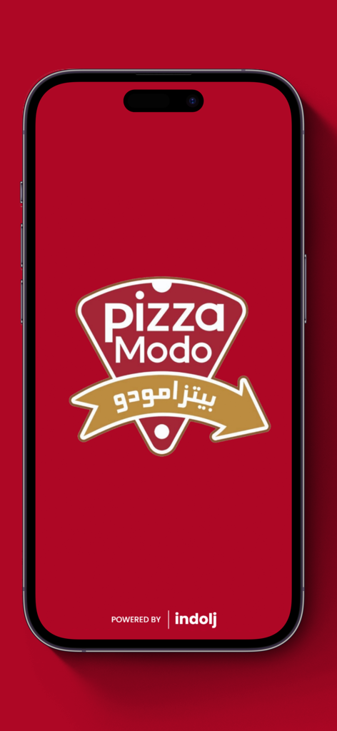 Pizza Modo - Pizza Modo mobile app splash screen showing the restaurant logo on a red background