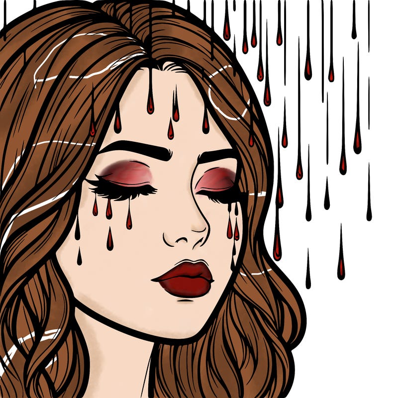 rain going over realistic woman’s face