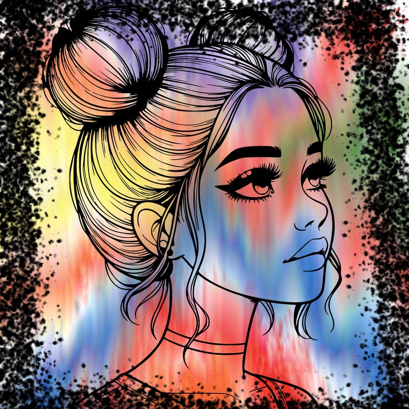 realistic girl with buns on the top of her head