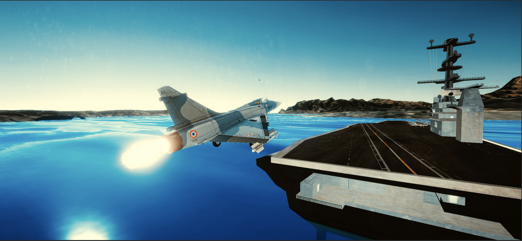 Sky Fighters: Airplane Games - Fighter jet taking off from an aircraft carrier deck in Sky Fighters