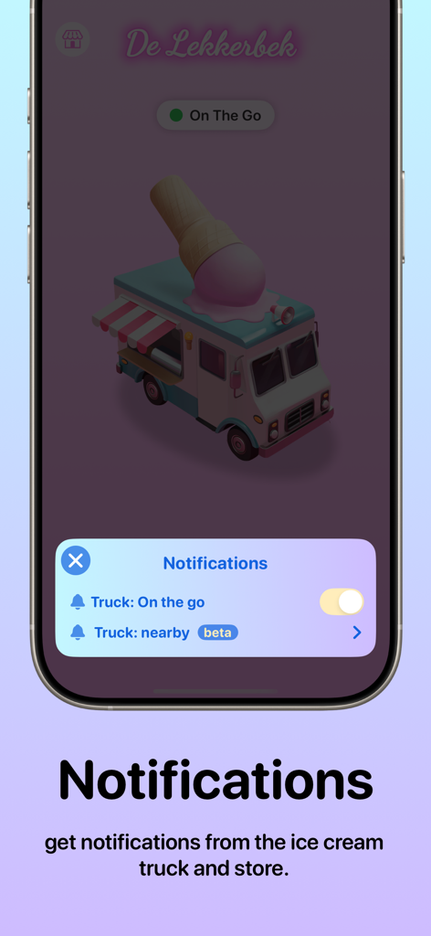 KremeKoerier - KremeKoerier mobile app notification screen for ice cream truck tracking
