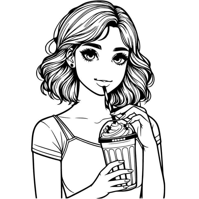 realistic girl drinking a milkshake