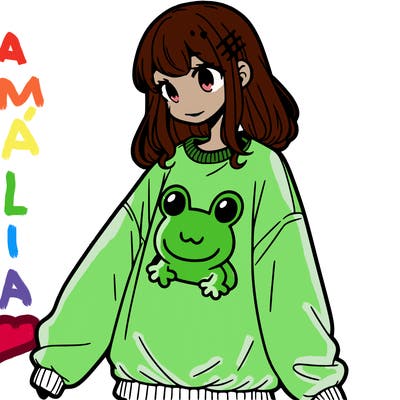 girl wearing frogging sweatshirt