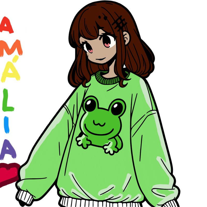 girl wearing frogging sweatshirt