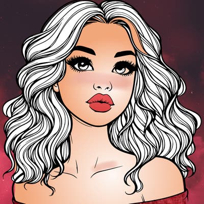 realistic girl with wavy hair and lips