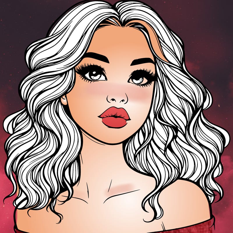 realistic girl with wavy hair and lips
