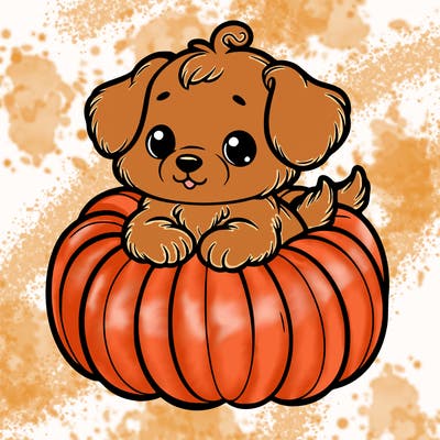 cute little puppy in a pumpkin