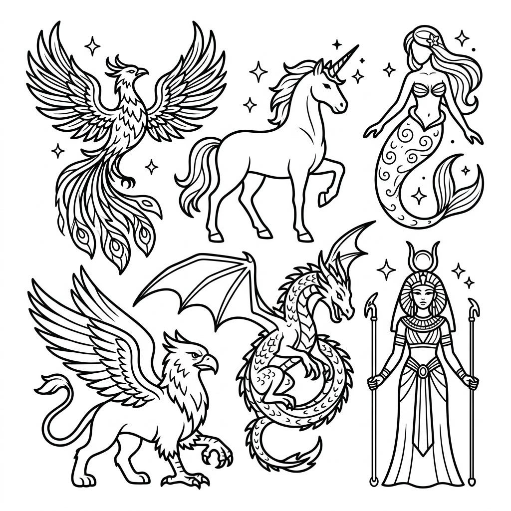 Mythical Creatures Kids Coloring Pages | Minimalist Line Art