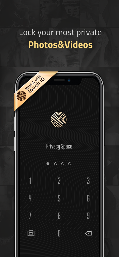 Touch IDサポート付きPINロック画面を表示するシークレット写真・動画Vaultアプリ