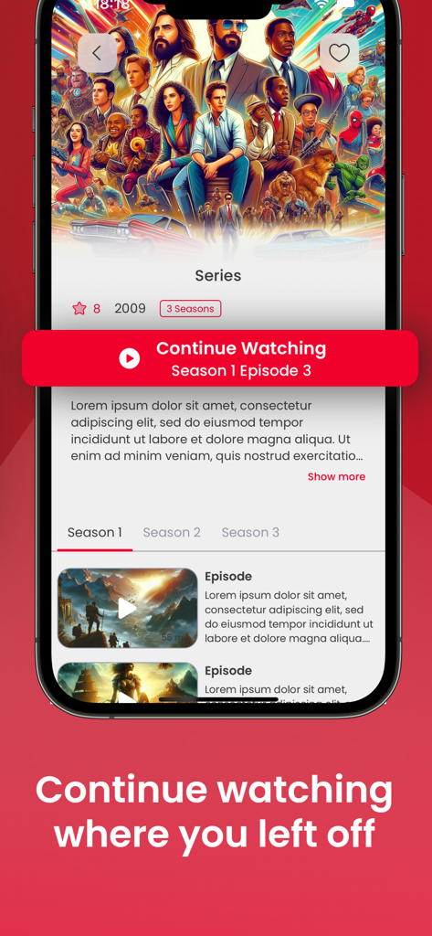 UPlayer IPTV mobile App-Oberfläche, die eine TV-Serienseite mit einer prominenten Schaltfläche 'Weiter schauen' anzeigt.