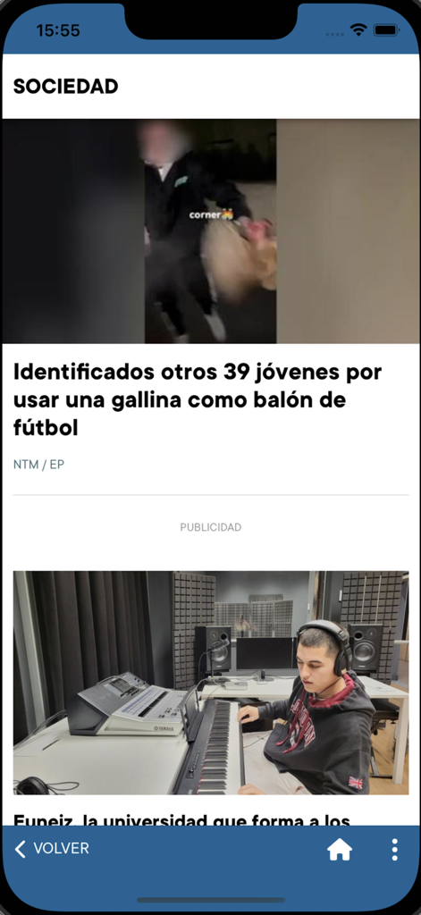 Society news section of the Diario de Noticias de Alava app showing local headlines and images