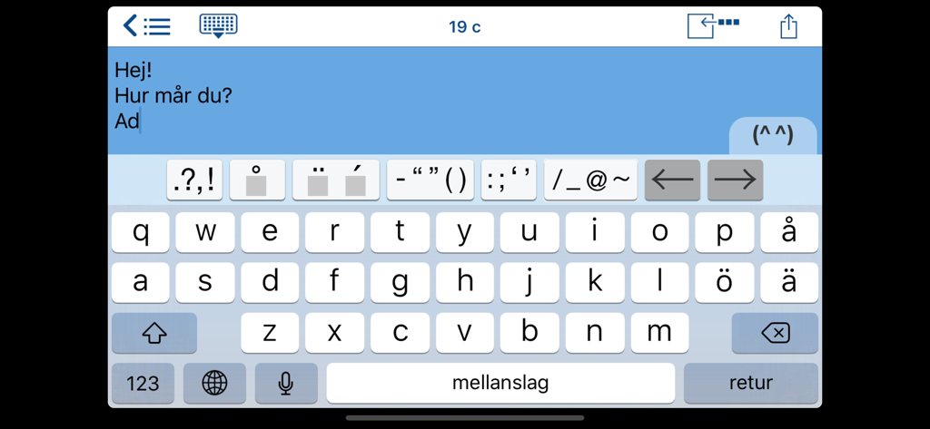 Easy Mailer Swedish Keyboard - Easy Mailer Swedish Keyboard interface with dedicated characters and arrow keys