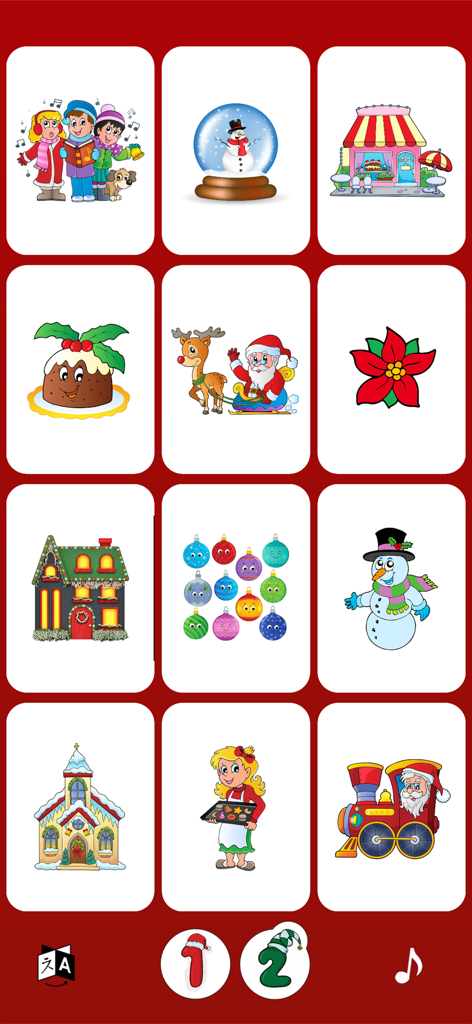 Sound Touch-Christmas (School) - Educational app interface displaying a grid of various Christmas themed cartoon flashcards for children