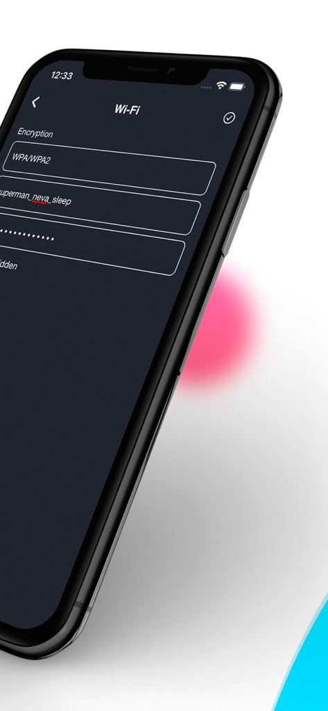 iQR Pro E - Mobile app interface for generating a WiFi QR code including network encryption and SSID fields