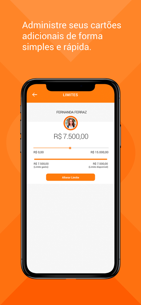 Cresol Cartões - Tela do aplicativo móvel Cresol Cartoes mostrando o ajuste do limite de crédito para cartões adicionais
