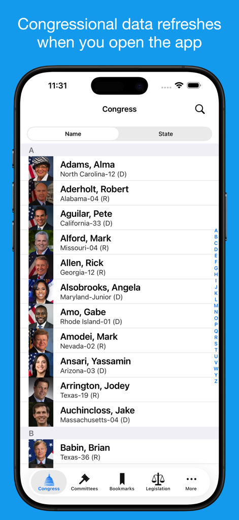 Congress Pro - Directory list of US Congress members in the Congress Pro app