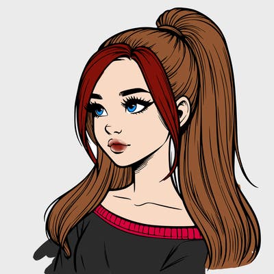 realistic girl with a high ponytail