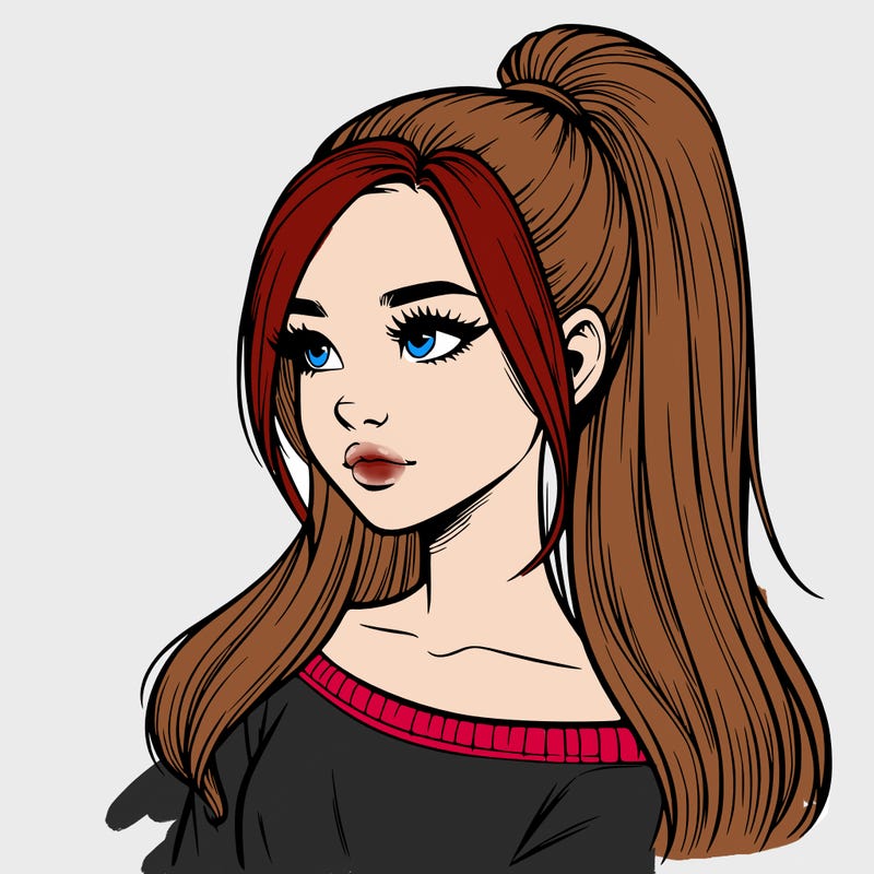 realistic girl with a high ponytail