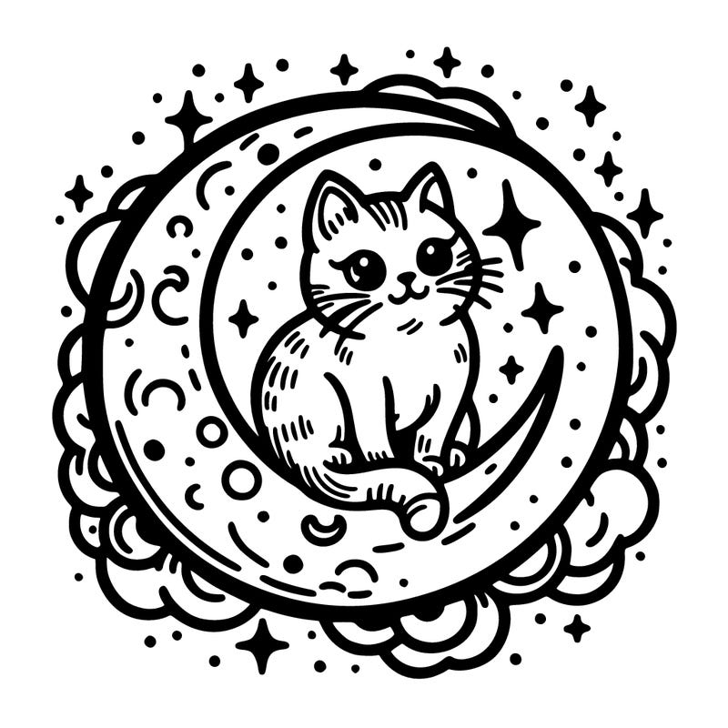 cat on the moon tattoo